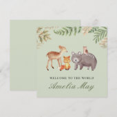 Speciale Woodland Animals Nieuwe Baby Kaart (Voorkant / Achterkant)