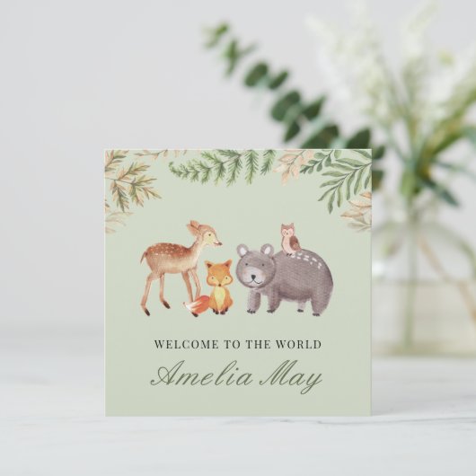 Speciale Woodland Animals Nieuwe Baby Kaart (Staand voorkant)