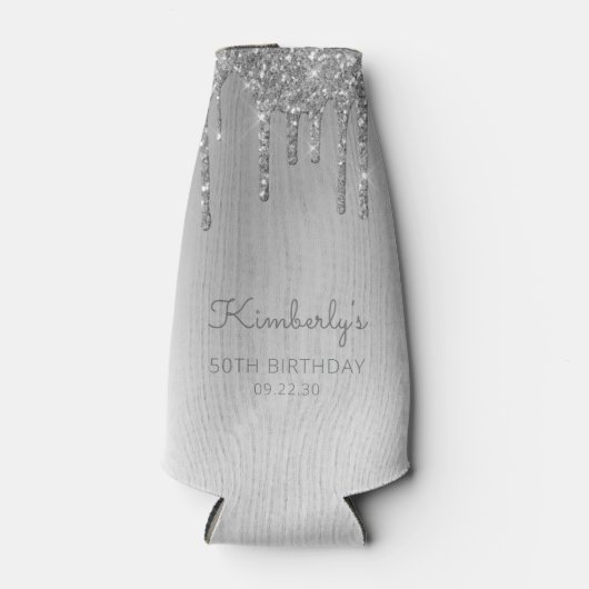 Speciale zilveren glitter Drip 50th Birthday Flesjeskoeler (Voorkant)