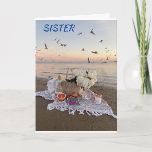 * SPECIALE ZISTER * BIRTHDAG BEACH GREETTES KAART (Voorkant)