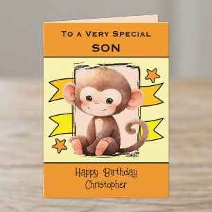 Speciale zoon aap kinderen oranje verjaardag kaart