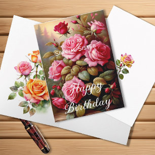 Speciale Zus Helder Gekleurde Roze Rozen Verjaarda Kaart