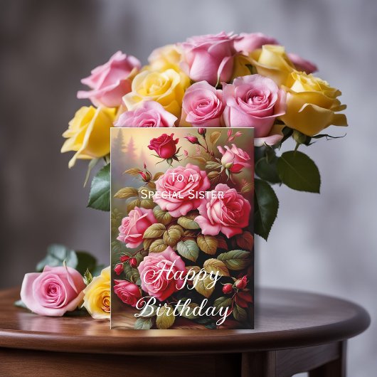 Speciale Zus Helder Gekleurde Roze Rozen Verjaarda Kaart