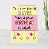Speciale zusternaam roze verjaardag kaart (Voorkant)