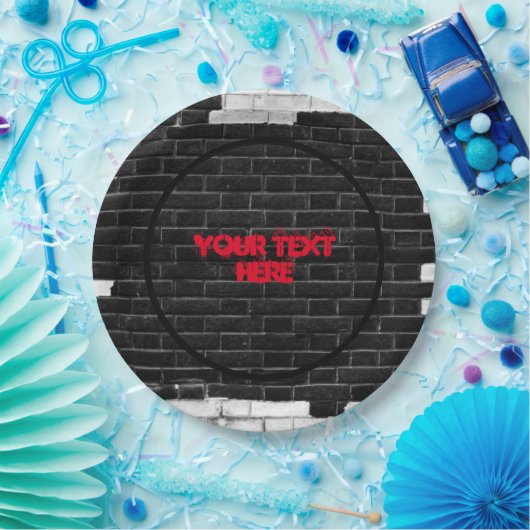 Speciale zwarte & witte brick-muur papieren bordje (Feest)