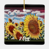 Specialiseer artistiek veld Zonnebloemen Kerstmis Keramisch Ornament (Achterkant)