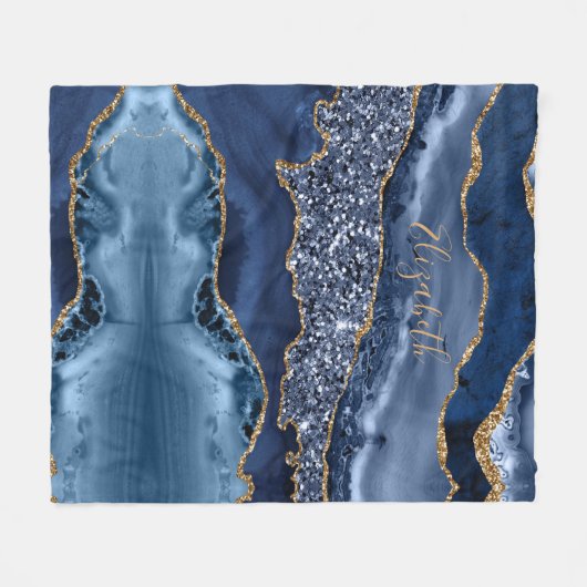 Specialiseer Blauwe Glitter Agate Marble Trendy Fleece Deken (Voorkant (Horizontaal))