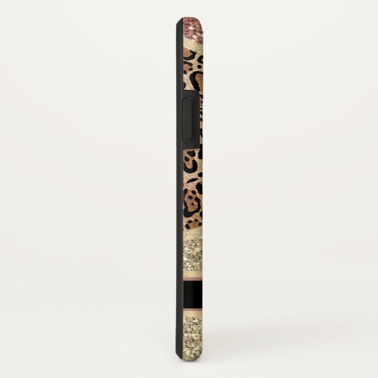 Specialiseer Chic Striped Roos Gold Glitter Leopar Case-Mate iPhone Case (Achterkant/rechts)