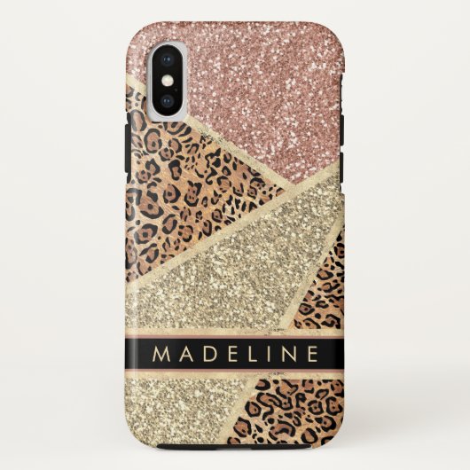 Specialiseer Chic Striped Roos Gold Glitter Leopar Case-Mate iPhone Case (Achterkant)