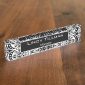Specialiseer het ontwerp van zwart en wit paisley naambordje (Zijkant)
