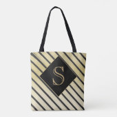 Specialiseer meisjesmonogram zwart-gouden streep tote bag (Achterkant)