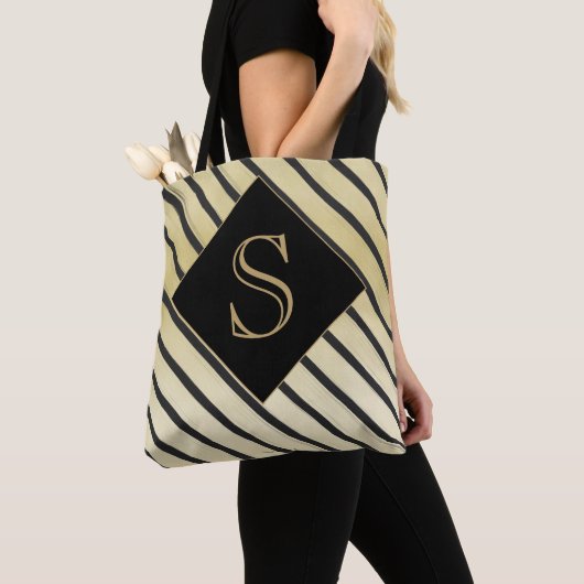 Specialiseer meisjesmonogram zwart-gouden streep tote bag (Dichtbij)