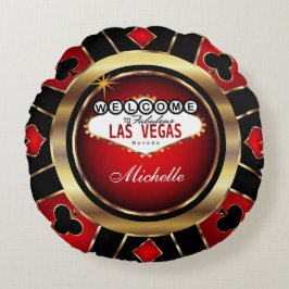 Specialiseer Red, Black en Gold Poker Chip Rond Kussen