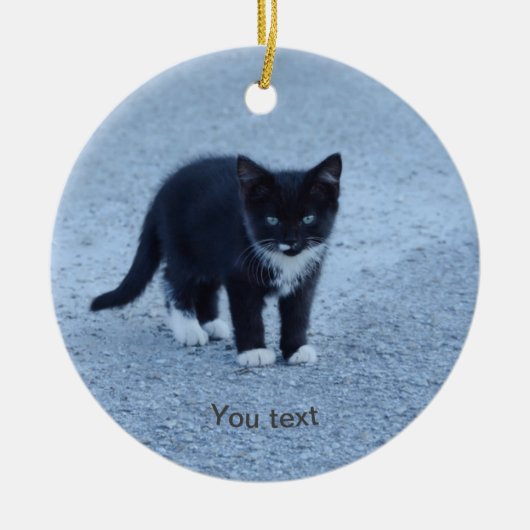 Specialiseer zwarte en witte Tuxedo kitten Keramisch Ornament (Voorkant)