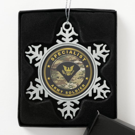Specialist Army Soldaat Tin Sneeuwvlok Ornament (Kistje)