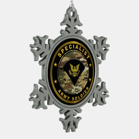 Specialist Army Soldaat Tin Sneeuwvlok Ornament (Links)