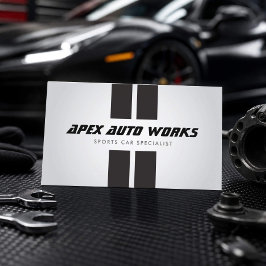 Specialist in sportauto's racingstrepen grijs visitekaartje