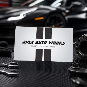 Specialist in sportauto's racingstrepen grijs visitekaartje