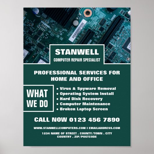 Specialist voor computerreparatie op moederbord Ad Poster (Voorkant)