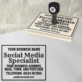 Specialist voor sociale media met naam, adres, enz rubberstempel