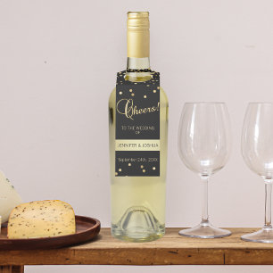 Specialized Wedding CHEERS Black Gold Confetti Flessenhanger