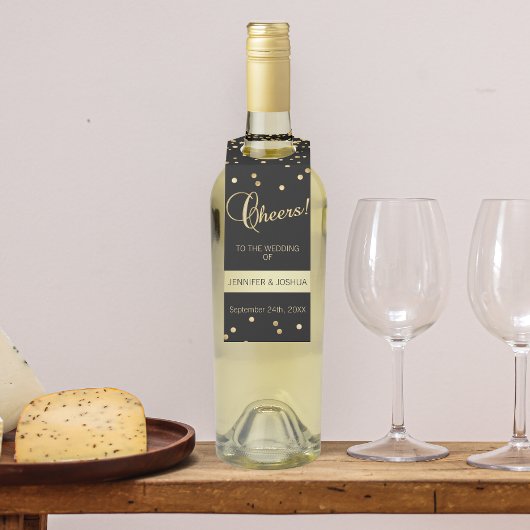 Specialized Wedding CHEERS Black Gold Confetti Flessenhanger