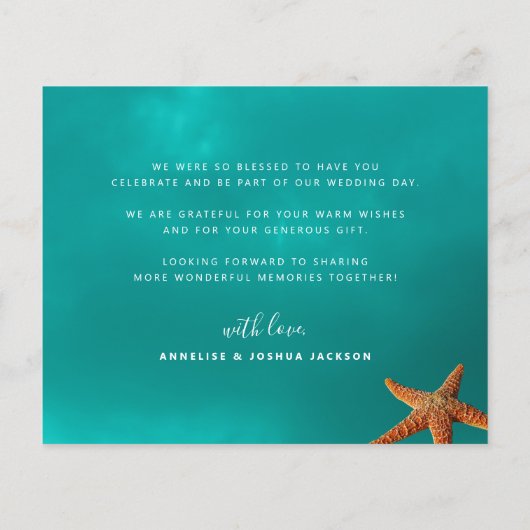 Specificatie voor budgetstrandbruiloft - bedankt flyer (Achterkant)