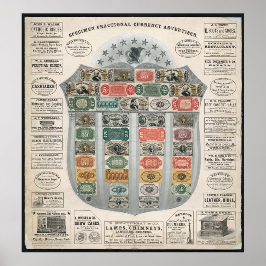 SPECIMEN FRACTIONELE VALUTA ADVERTISER c. 1867 Poster (Voorkant)