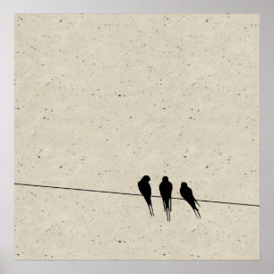 Speckle Blackbirds Silhouette on Wire Poster
