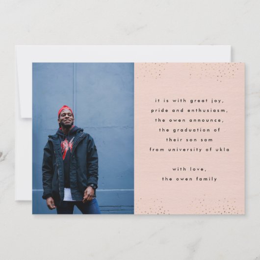 Speckle Border Black Text Modern Two Photo Afstude Aankondiging (Achterkant)