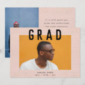 Speckle Border Black Text Modern Two Photo Afstude Aankondiging (Voorkant / Achterkant)