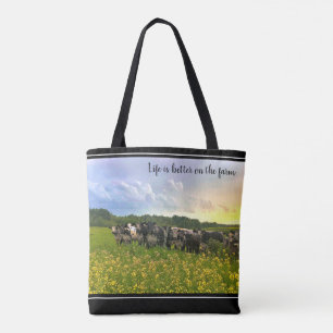 Speckle Park vee onder regendouche, zonsondergang Tote Bag