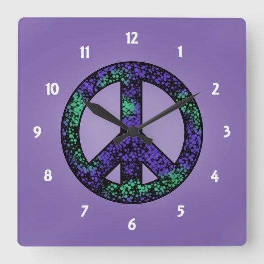 Speckled 3 Peace Sign Clock Vierkante Klok (Voorkant)