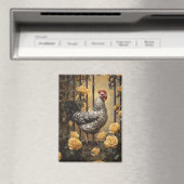 Speckled Hen with Yellow Roses Oil Painting Magneet (Insitu (Vaatwasser))