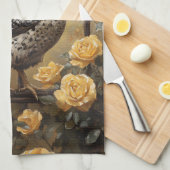 Speckled Hen with Yellow Roses Oil Painting Theedoek (Quarter Fold)