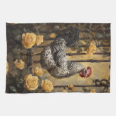 Speckled Hen with Yellow Roses Oil Painting Theedoek (Horizontaal)