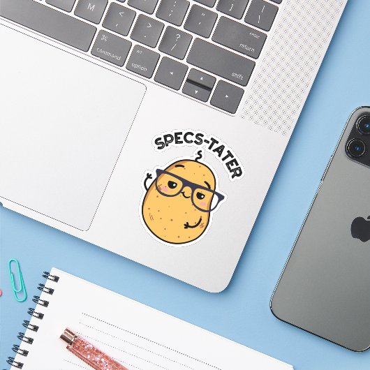 Spectacle Pun voor spectaculaire specs Sticker (Laptop met iPhone)