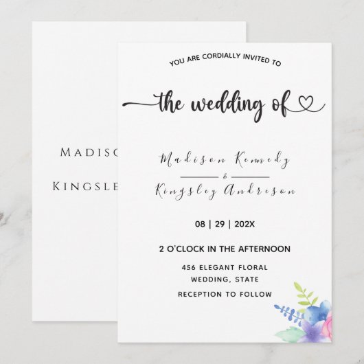 Spectaculair Eenvoudige elegante luxe Floral Kaart (Voorkant / Achterkant)