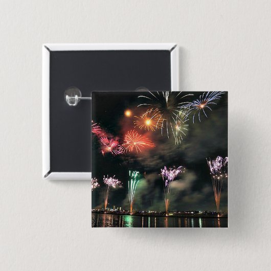 Spectaculair vuurwerk vierkante button 5,1 cm (Voorkant /achterkant)