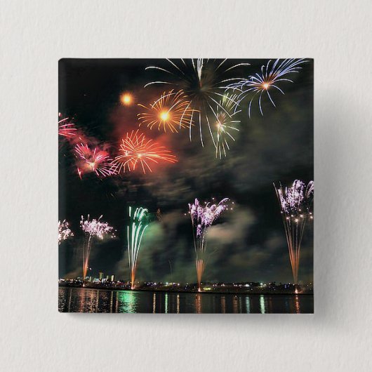 Spectaculair vuurwerk vierkante button 5,1 cm (Voorkant)