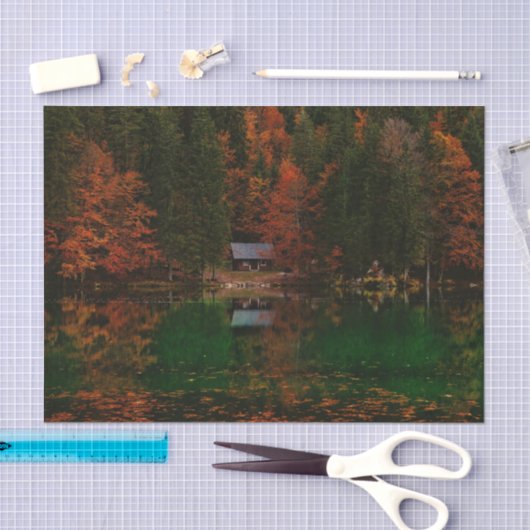 Spectaculaire herfstbossen met Cabine en Lake Tissuepapier (Craft)