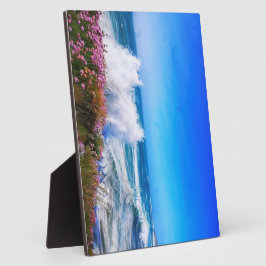 Spectaculaire indrukwekkende golf met roze bloemen fotoplaat