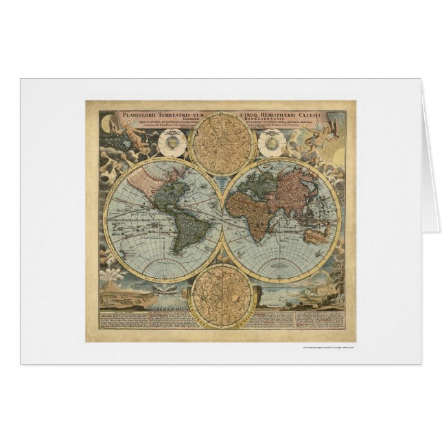 Spectaculaire kaart van de wereld door Homann 1716 (Voorkant Horizontaal)