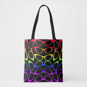 Spectaculaire kat oogglazen regenboogpatronen tote bag