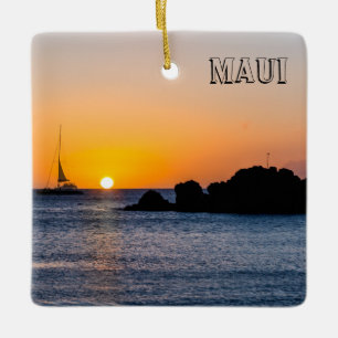 Spectaculaire Maui zonsondergangen, vierkant, kera Keramisch Ornament