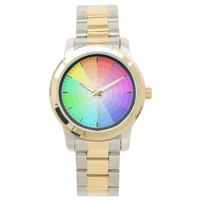 Spectaculaire omgekeerde spectrumkunst, regenboogw horloge (Voorkant)