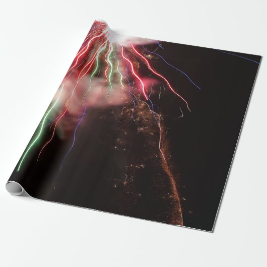 Spectaculaire rode groene vuurwerk Abstracte zwart Cadeaupapier (Uitgerold)