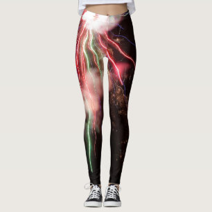 Spectaculaire rode groene vuurwerk Abstracte zwart Leggings