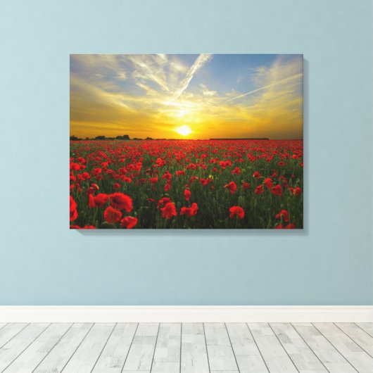 Spectaculaire rode klaprozen canvas afdruk (Insitu (Houten vloer))