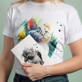 Spectaculaire waterverf Kattenportret T-shirt